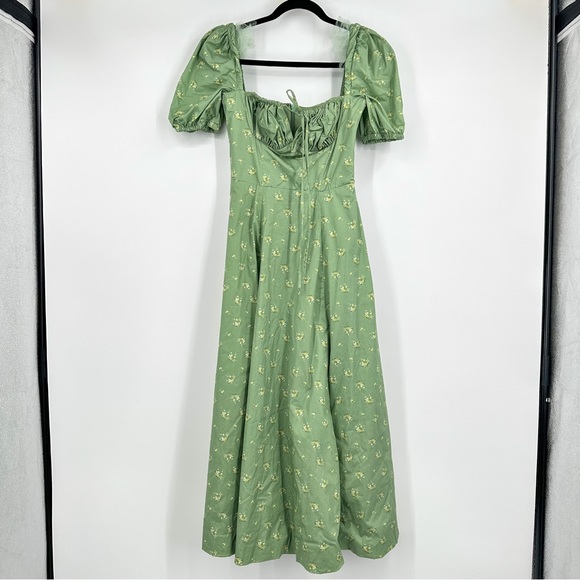House Of Cb Tallulah Puff Sleeve Midi Dress Olive Floral Green Small - Picture 4 of 8